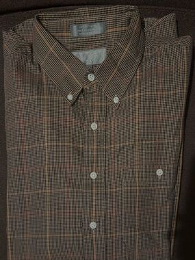 Lord & Taylor Classic Men's Plaid Button-Down Shirt - Brown. Size XL.